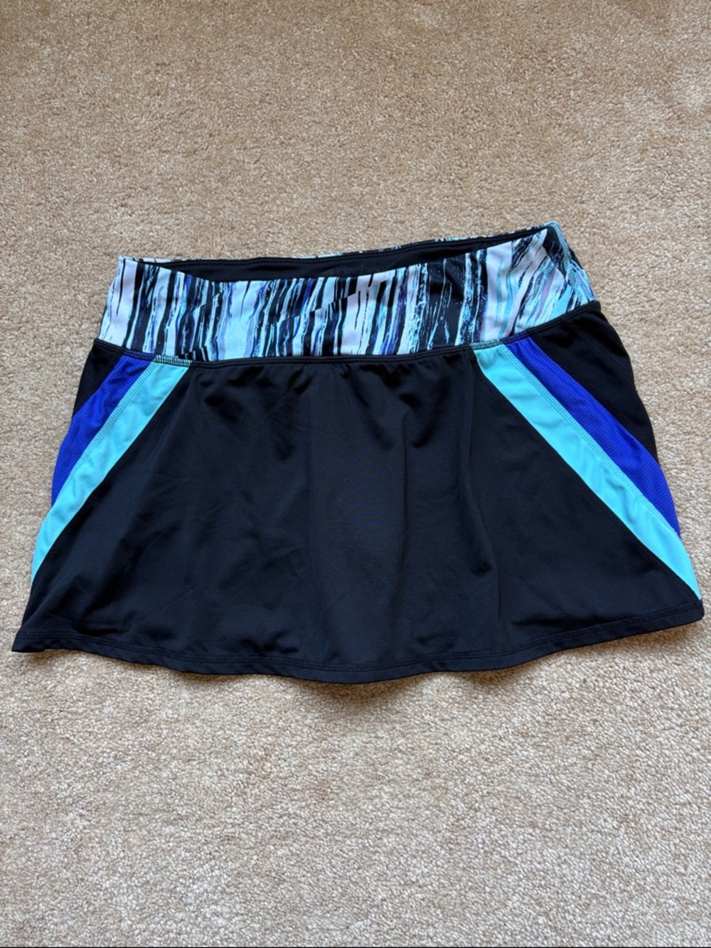 Ideology Black Athletic Skort with Blue Accent and Patterned Waistband